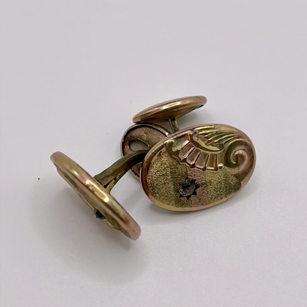 Vintage Gold & Copper Tone Oval Stripe Pattern Mens Cufflinks Unsigned